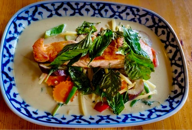 Grilled Salmon Green Curry.