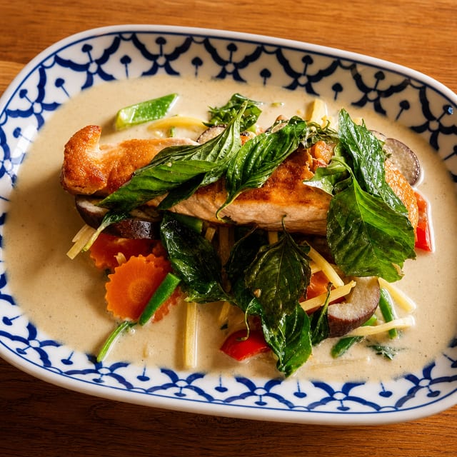 Grilled Salmon Green Curry.