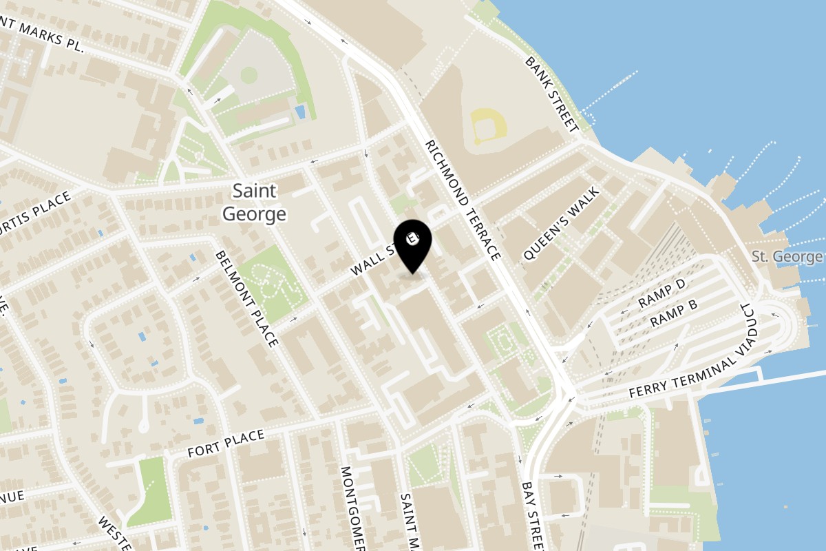 Map showing the location of Chang Noi Thai on 100 Stuyvesant Pl in Staten Island